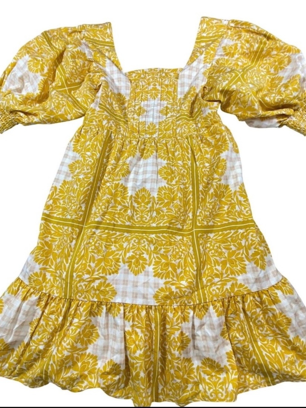 Yellow Floral Square-Neck Puff-Sleeve Mini Dress